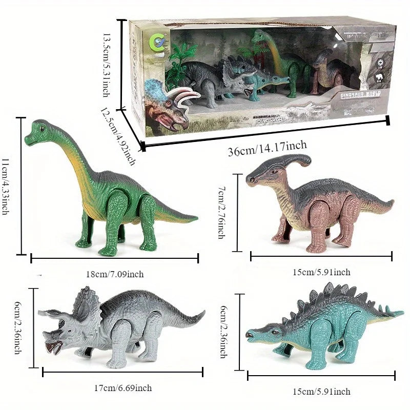 Wind-Up Mechanical Dinosaur Toy Set - Realistic 4-Pack Educational Playset for Kids