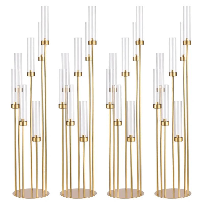Gold Floor Candelabra Set - Tall Wedding Centerpieces, 48 Inch, 4-Pack with Removable Lampshades
