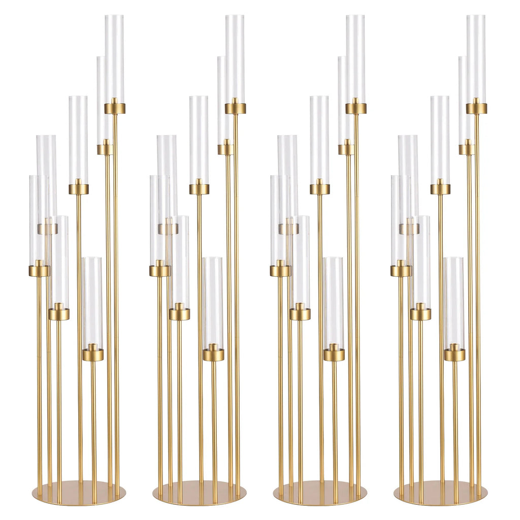 Gold Floor Candelabra Set - Tall Wedding Centerpieces, 48 Inch, 4-Pack with Removable Lampshades