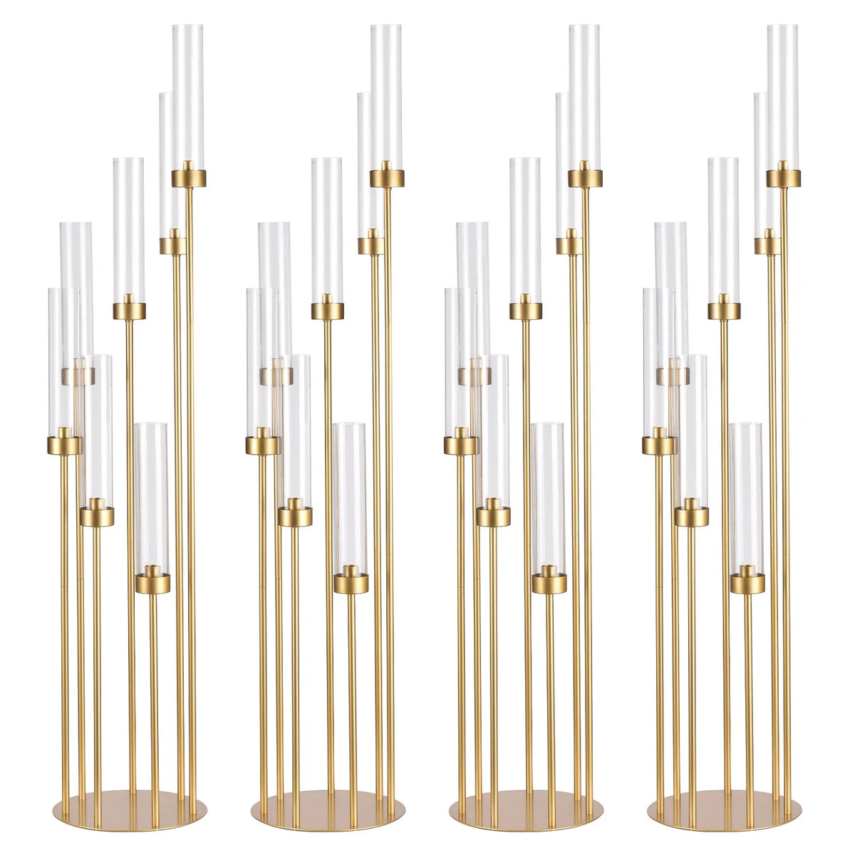 Gold Floor Candelabra Set - Tall Wedding Centerpieces, 48 Inch, 4-Pack with Removable Lampshades