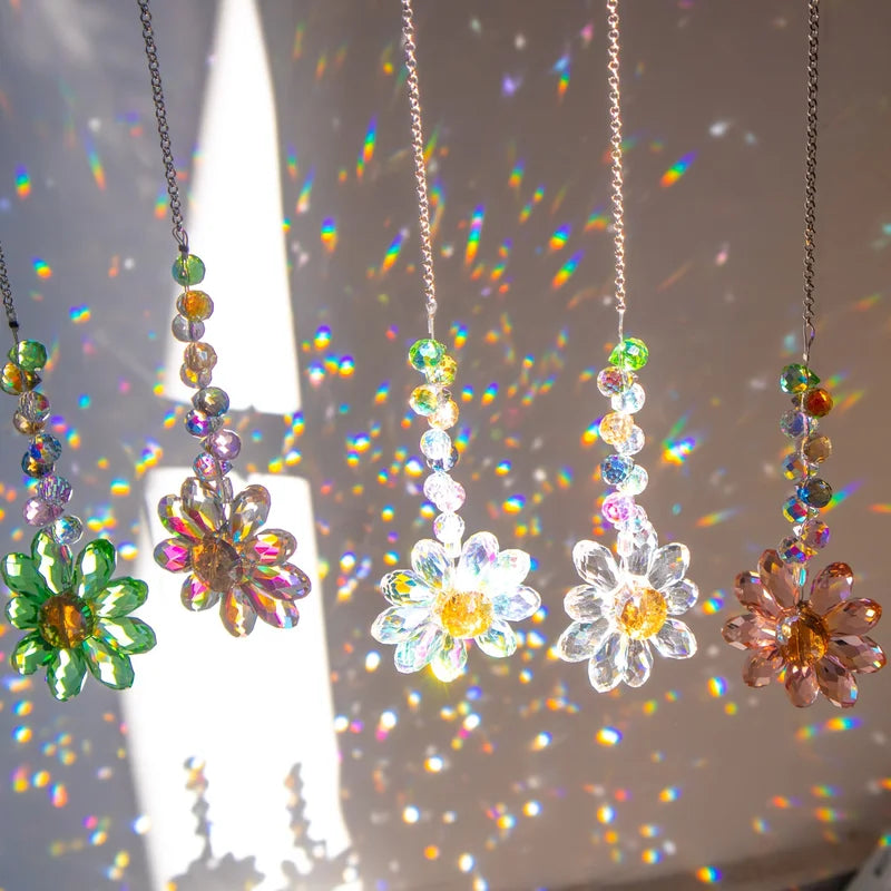 Crystal Sunflower Suncatchers Hanging Ornaments Rainbow Maker Indoor Outdoor Decor Set