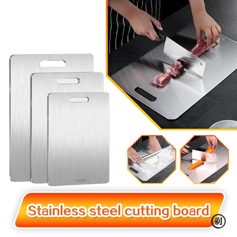 Stainless Steel Double-Sided Kitchen Cutting Board for Dough and Food Prep