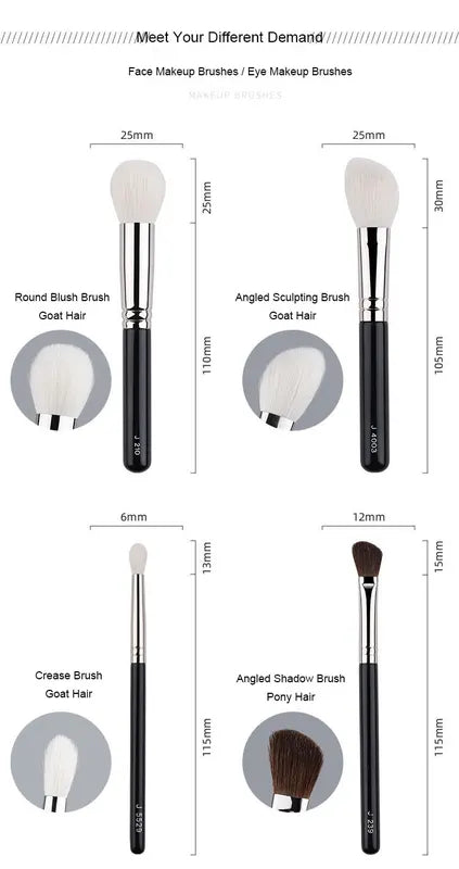 Set of Small Angled & Pointed Makeup Brushes for Contour & Eyeshadow - Multiple Handle Colors