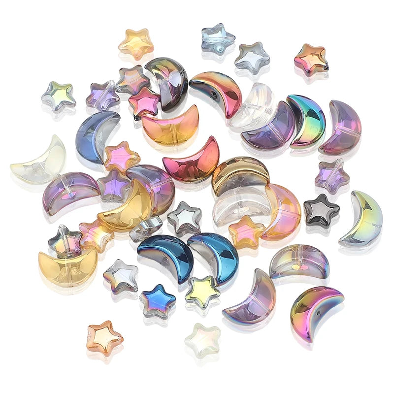 60Pcs Crystal Glass Star Moon Pendants Beads for Jewelry Making & Craft Supplies
