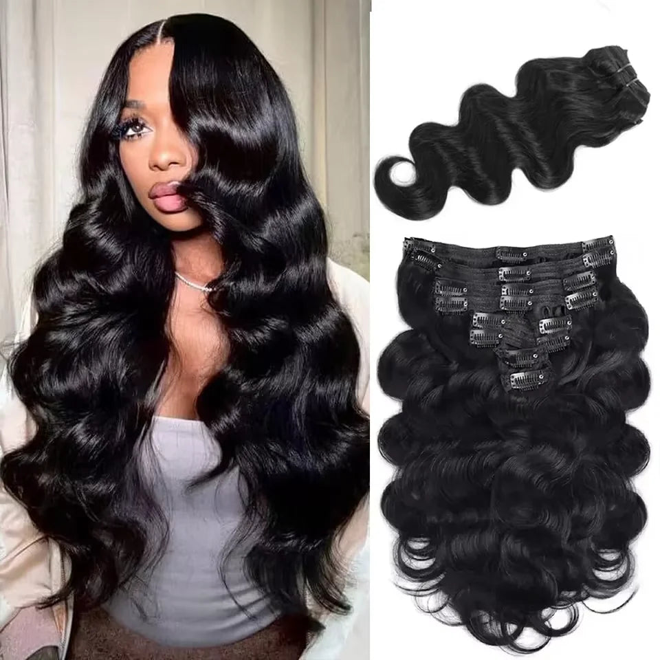 Clip In Body Wave Hair Extensions - Unprocessed Human Hair, 16-22 Inches, 120g