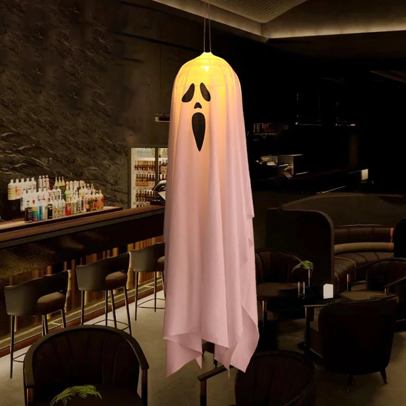Halloween Glowing White Ghost LED Hanging Decor Waterproof Indoor Outdoor Spooky Prop