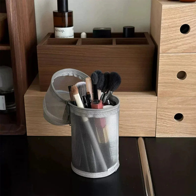 Mesh Makeup Brush Storage Bag Portable Large Capacity Travel Brush Organizer