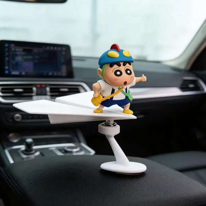 Anime Crayon Shin Chan Figure with Rotating Aircraft Car Dashboard Ornament Gift