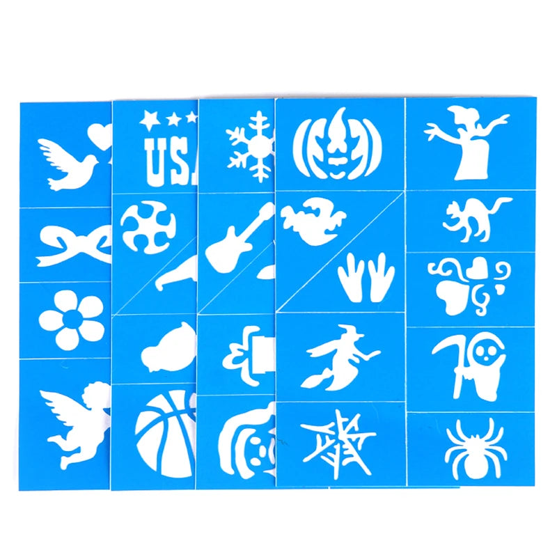 Kids Halloween Face Tattoos & Stencils Set - Glitter Airbrush Body Art for Children