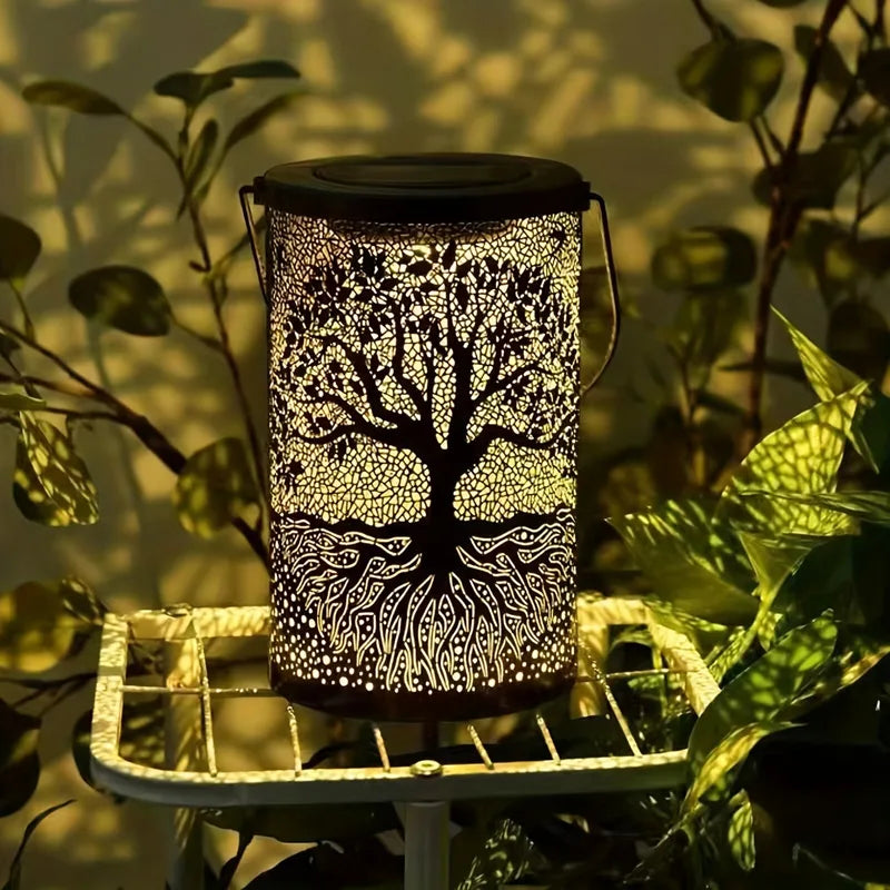 Solar Lantern for Outdoor Hanging & Standing Garden Decor - Big Tree & Leaf Design