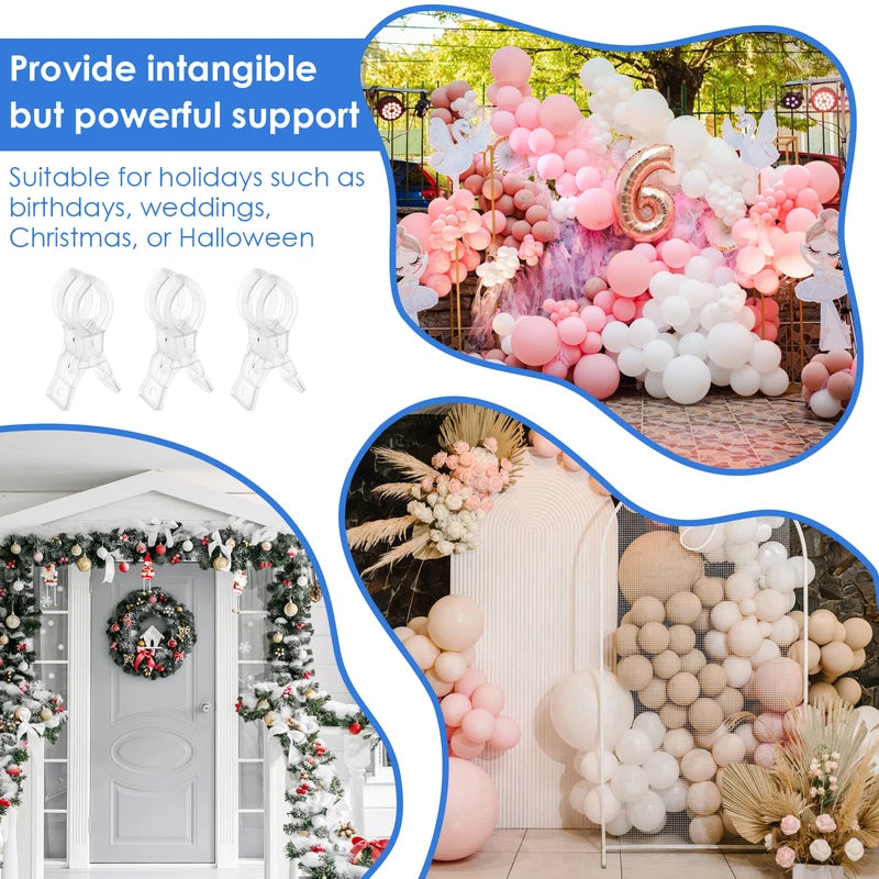5-10pcs Non-Slip Balloon Arch Clips Transparent Plastic Spring Clamps for Photography & Decor