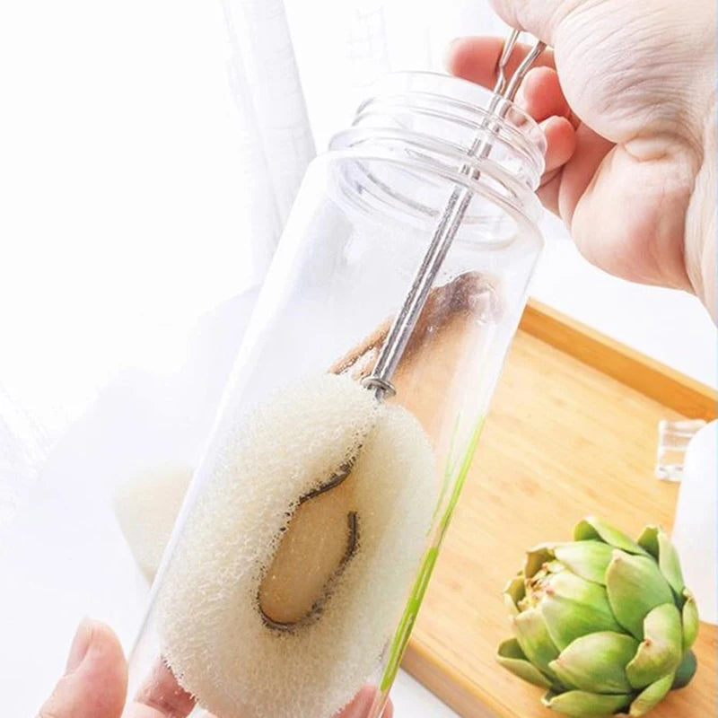 Stainless Steel Bottle Brush with Replaceable Sponge Head for Glass & Bottle Cleaning