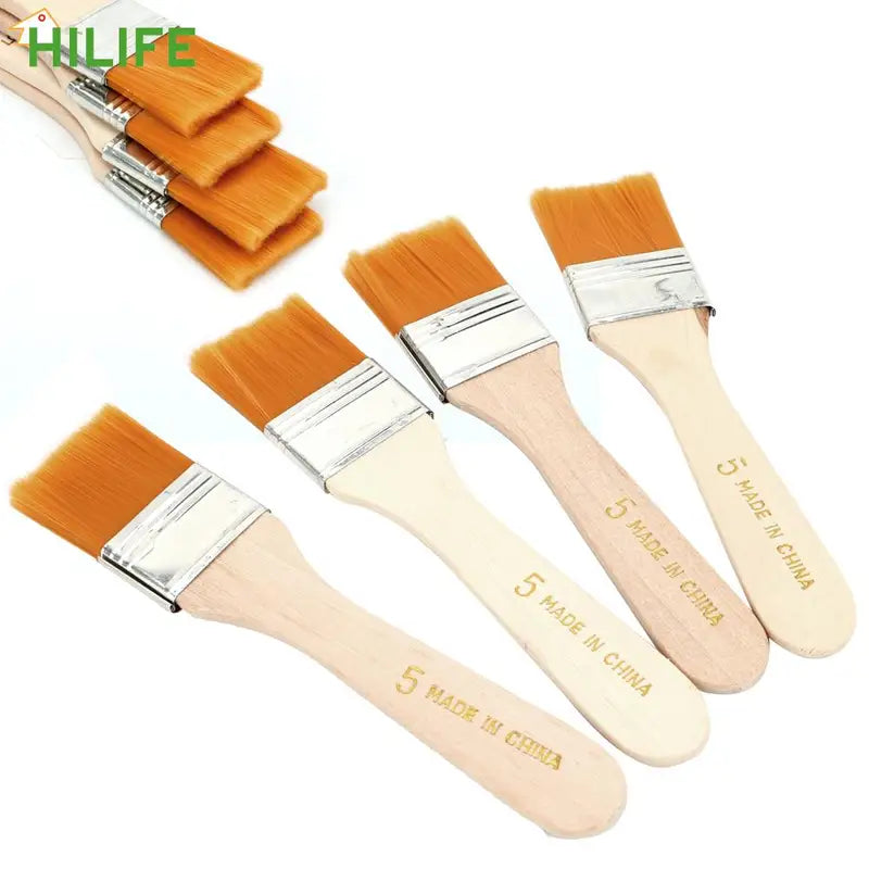 Wood Handle Paint Brushes Set - 4 Nylon Oil & Watercolor Art Brushes