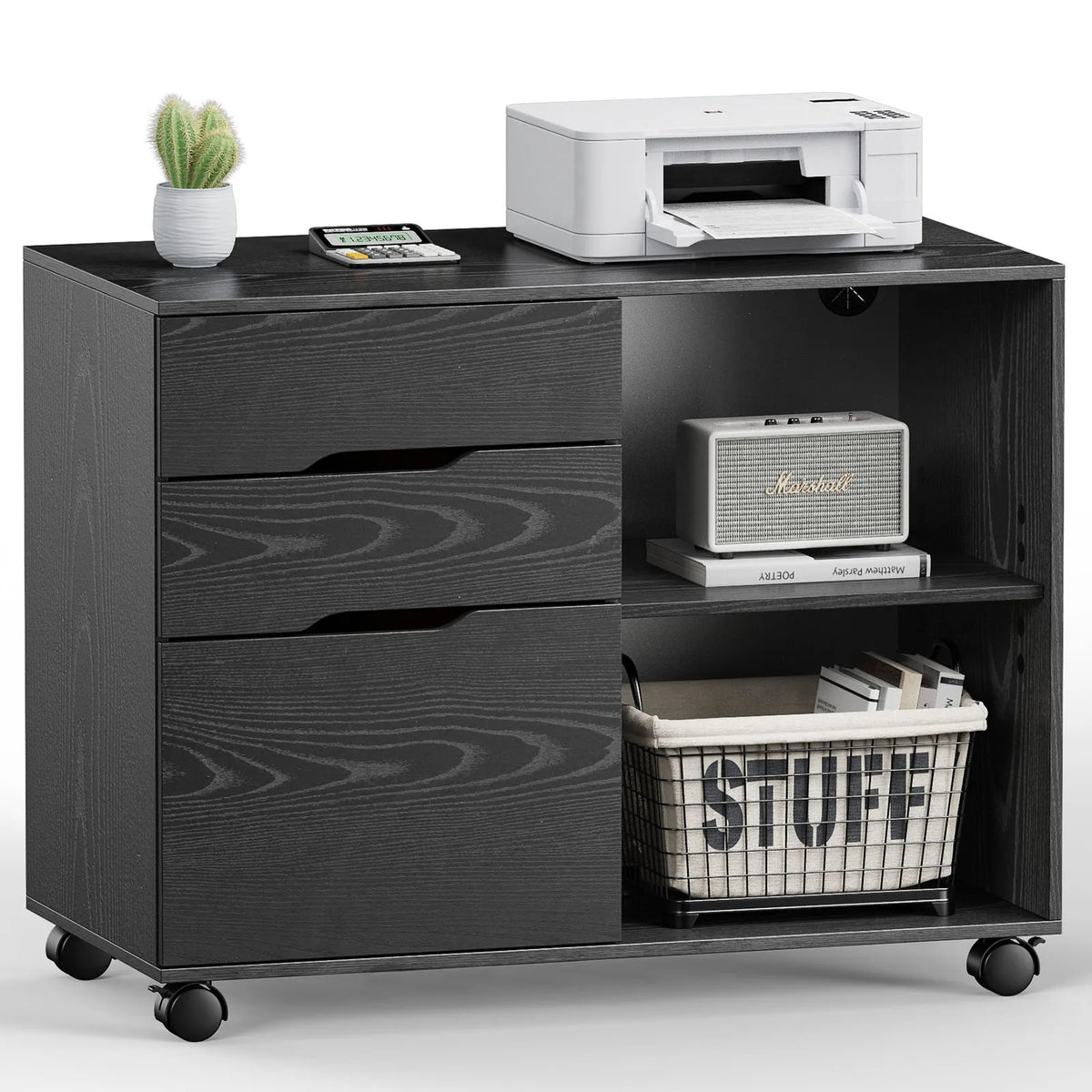 Wooden 3-Drawer Mobile Storage Cabinet Chest with Wheels - Modern Living Room Organizer