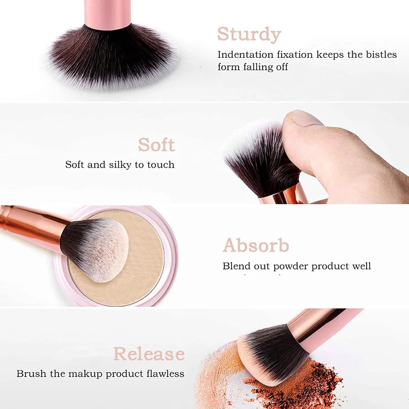 10pcs Makeup Brush Set with Soft Fluffy Face Eye Blush Foundation Powder Blending Tools