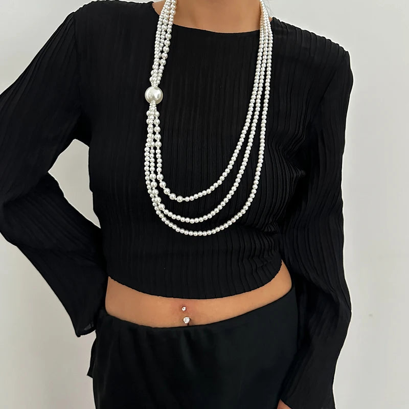Elegant Imitation Pearl Long Chain Necklace for Women - Fashion Jewelry