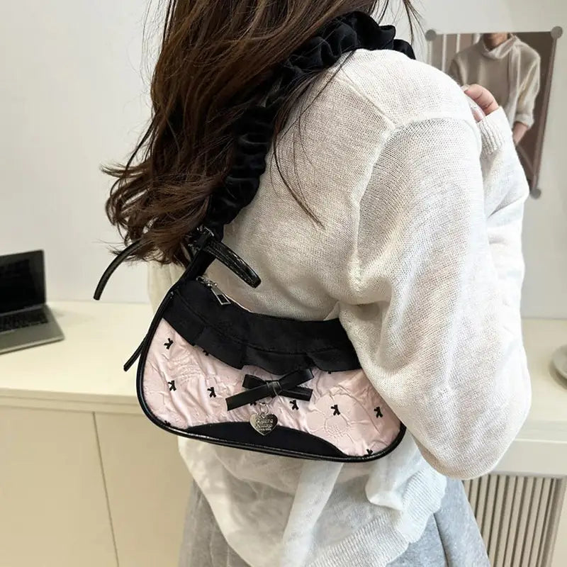Women’s Shoulder Bag with Lace Ribbon Strap, Daily Casual Handbag