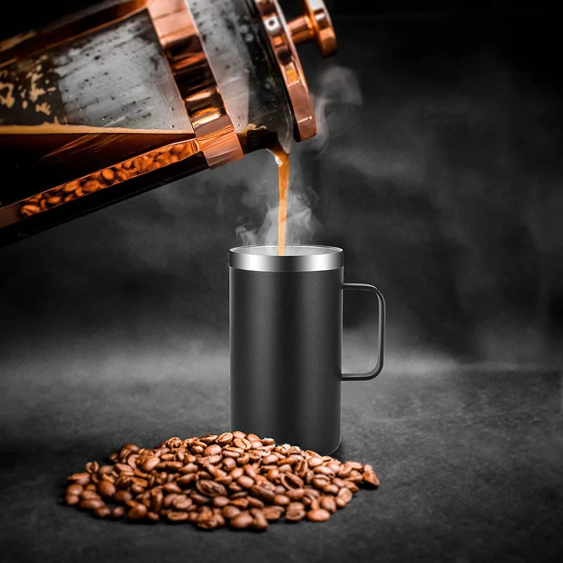 680ml Insulated Stainless Steel Coffee Mug with Handle and Leak-Proof Lid