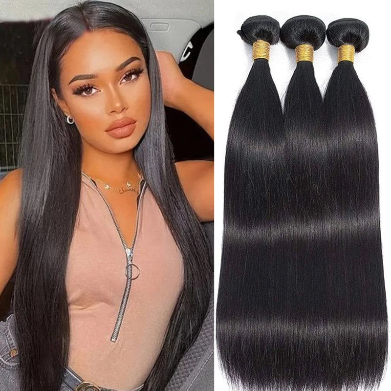 Natural Color Human Hair Extensions Bundles - Brazilian Remy Double Weft, 14-30 Inches