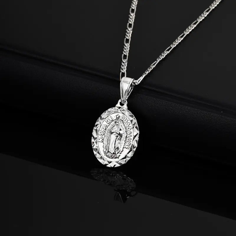 Virgin Mary Prayer Pendant Necklace Unisex Religious Jewelry with Metal Color Options