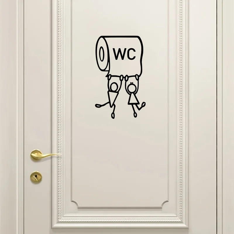 Humorous Toilet Wall Sticker - Easy Bathroom Decor with Herringbone Pattern