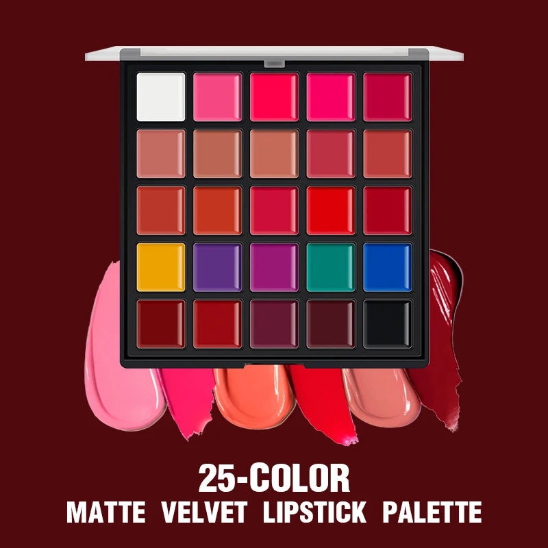25-Color Matte Lipstick & Blush Palette - Multi-Purpose Lip, Eye, Cheek Makeup Set