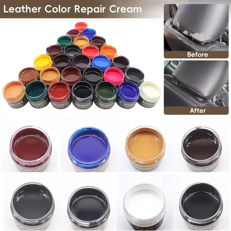 Leather Repair Kit 50ml Car & Furniture Scratch & Crack Touch-Up Set - 12 Colors
