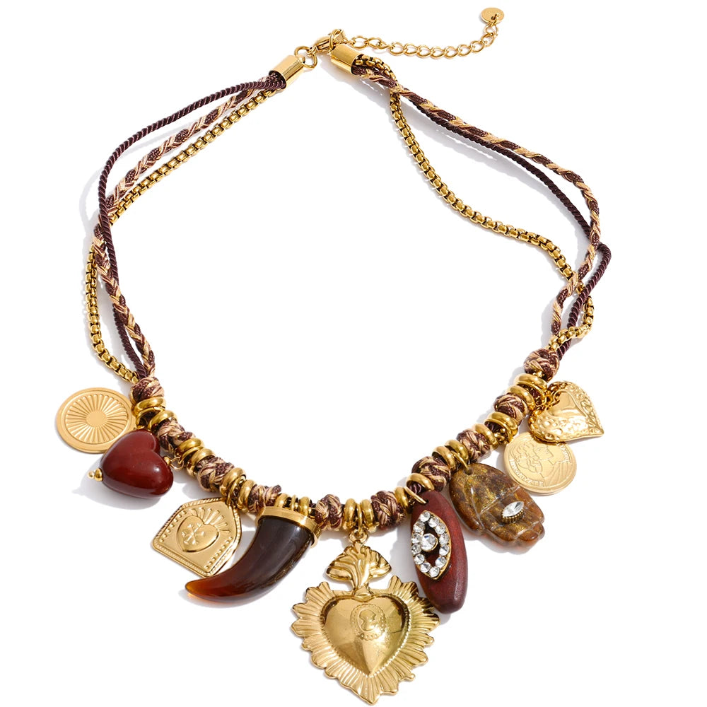 Handmade Resin Heart Pendant Necklace with Stainless Steel Chain & Charm