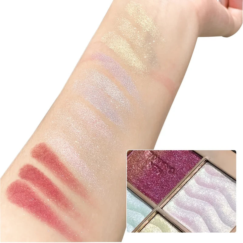 4-Color Eyeshadow Palette with Glitter & Brush - Iridescent Shimmer for Daily & Party Makeup