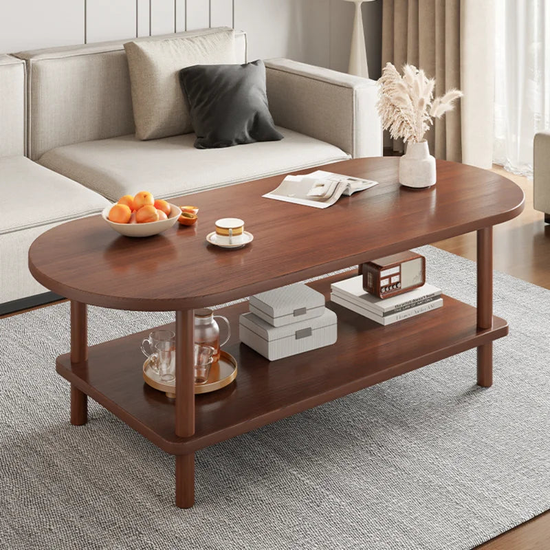 Modern Oval Coffee Table with Double-Layer Storage for Small Spaces, Child-Safe & Easy to Clean