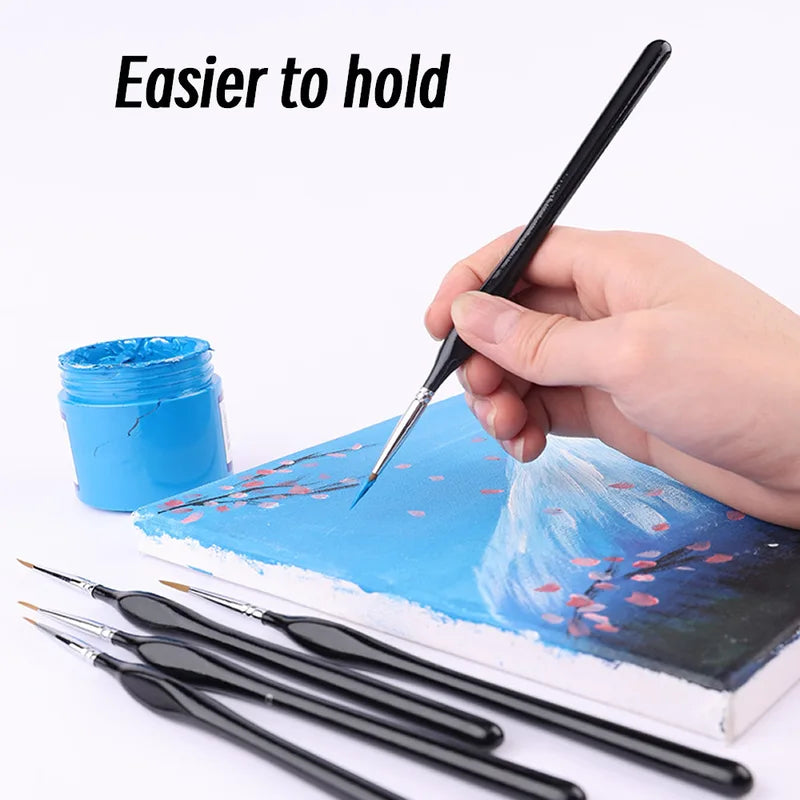 Fine Paint Brush Set for Acrylic Models - 11 Sizes, Black Tip, Nylon Hair, Detail Miniature Brushes