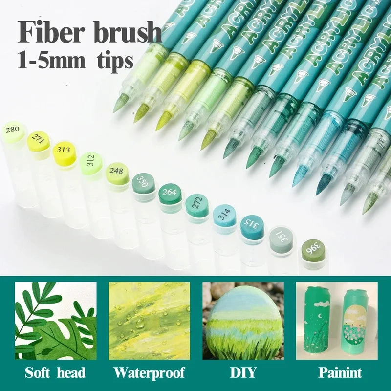 12-Pack Soft Tip Acrylic Paint Markers for Rock Glass Canvas Art - Waterproof & Quick-Dry