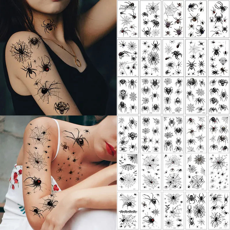 10pcs Spider Web Temporary Tattoos for Halloween Face & Body Decoration