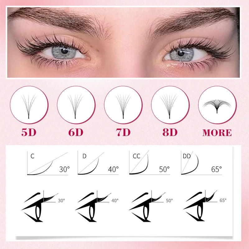 Premium 3D 12D Russian Volume Lash Extensions - Black & Silver, 14-15mm