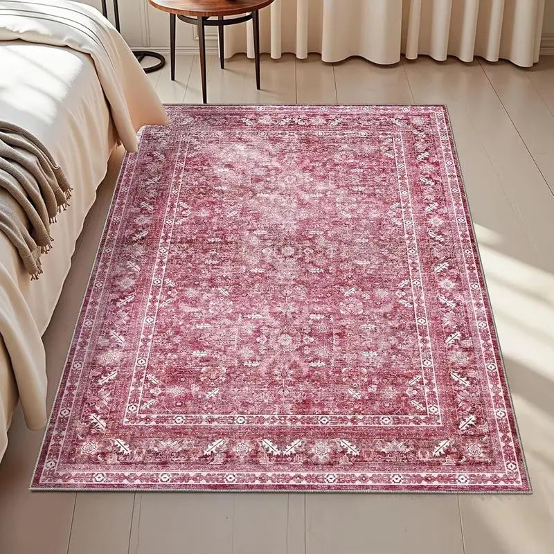Persian Floral Rug Non-Slip Machine Washable Living Room & Bedroom Rug