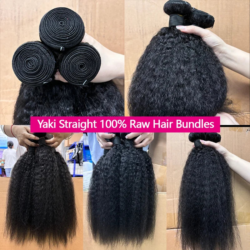 Human Hair Extensions 12A Kinky Straight Bundles - 20, 22, 24 Inch, 100% Remy Hair