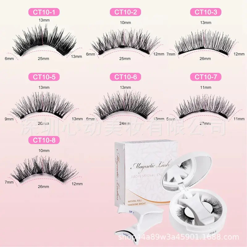 Magnetic False Eyelashes Set Reusable No Glue Needed with Tweezers - Curly Faux Lashes