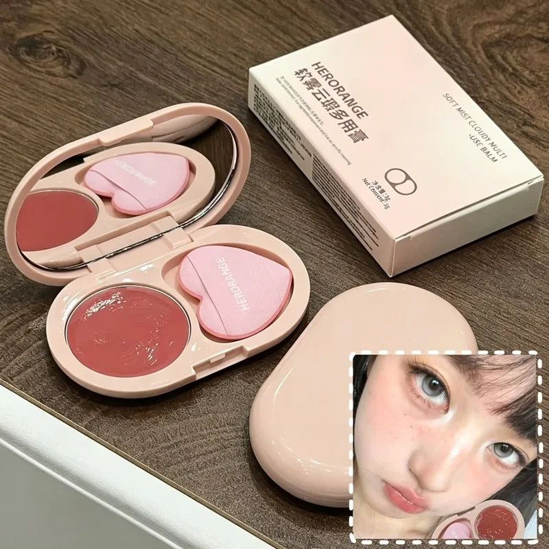 2-in-1 Lip & Cheek Makeup Palette Water Light Blush with Puff - Multiple Colors