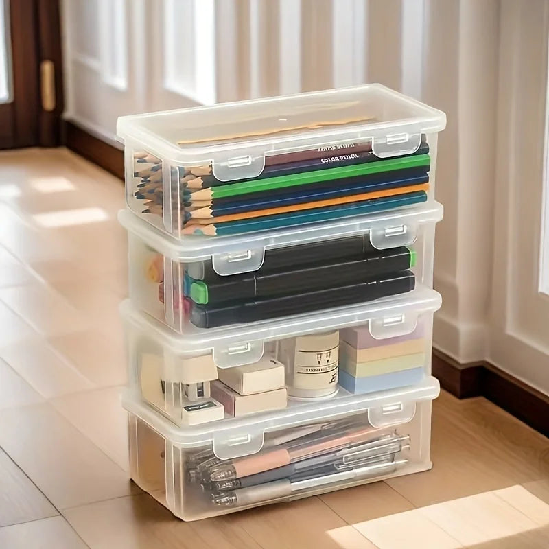Large Clear Plastic Storage Boxes with Hinged Lids for Jewelry Office Organization