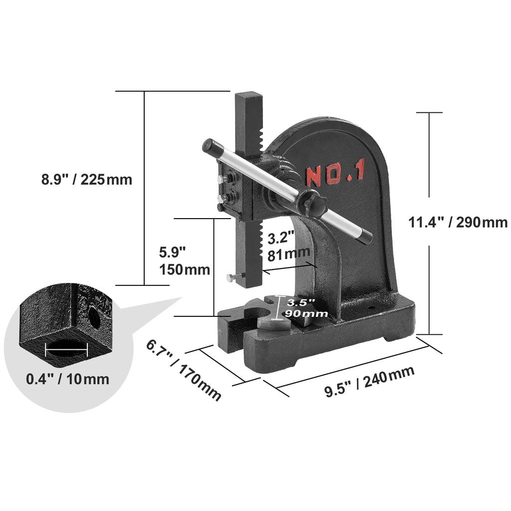 1 Ton Manual Arbor Press Cast Iron Heavy-Duty Hand Press for Metal and Leather Stamping