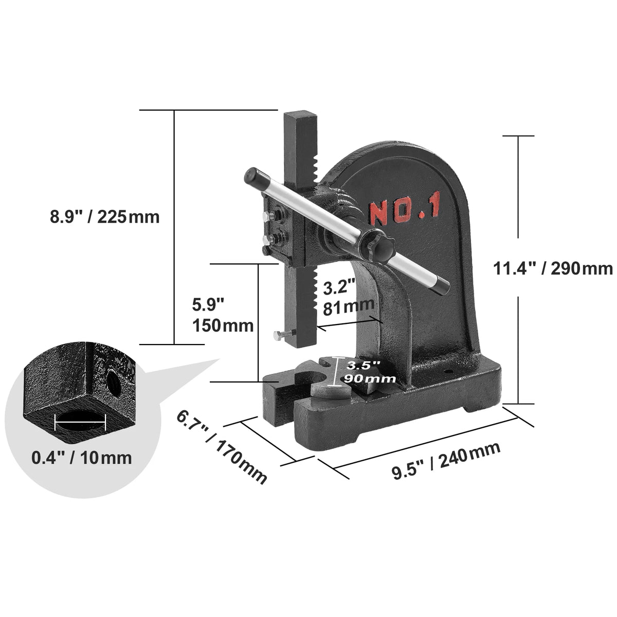 1 Ton Manual Arbor Press Cast Iron Heavy-Duty Hand Press for Metal and Leather Stamping
