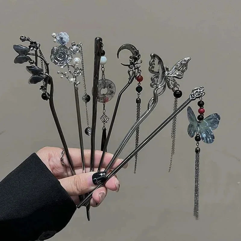 Vintage Butterfly Flower Tassel Hair Stick for Women - Metal Hair Accessory