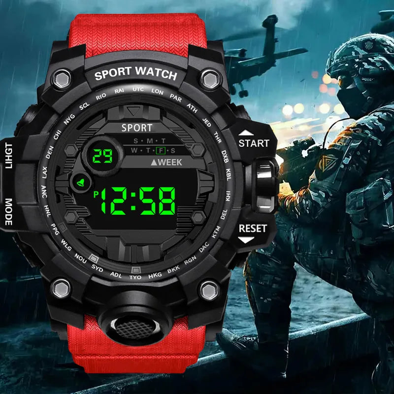 Digital Sports Waterproof Men's Wristwatch with Large Dial and Multifunctional Features
