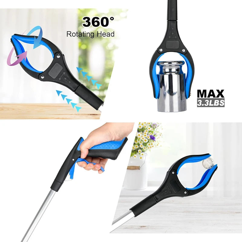 32-Inch Foldable Reacher Grabber Tool with Rotating Head - Heavy Duty Pickup Stick for Seniors