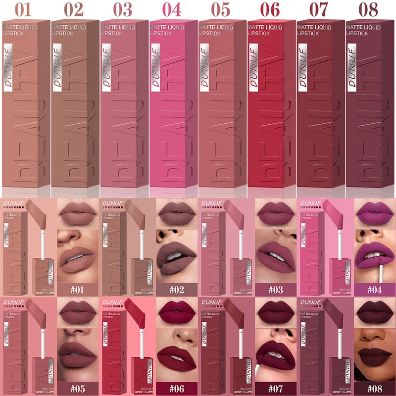 8 Color Nude Brown Matte Liquid Lipstick Set - Long-lasting, Non-stick Lip Gloss