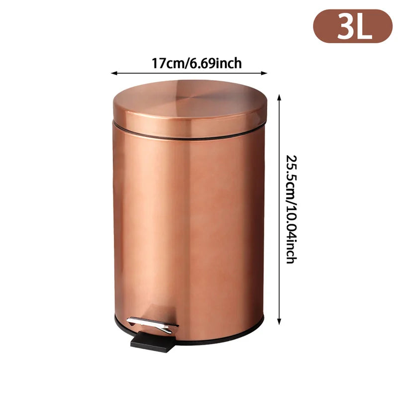 3L Stainless Steel Pedal Trash Can with Close Lid and Removable Inner Bucket - Gold