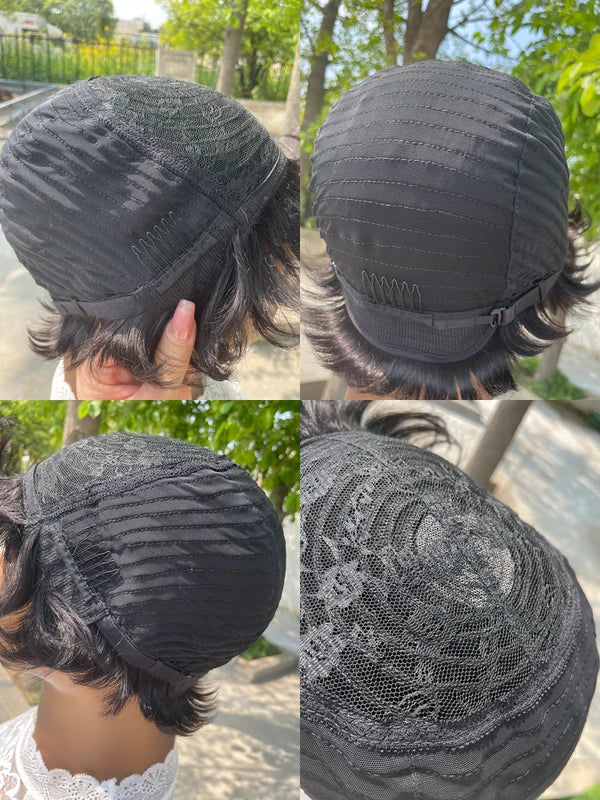 Human Hair Wigs Short Pixie Cut with Bangs for Black Women - Machine Made Natural Look