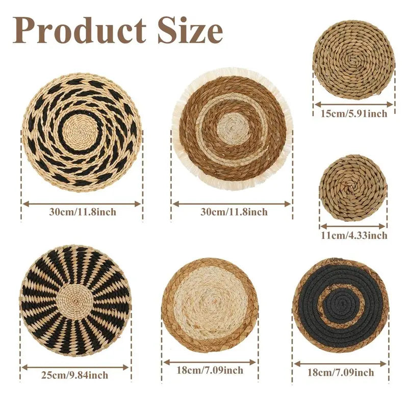 7-Piece Boho Wall Basket Set - Handmade Seagrass Wicker Wall Decor