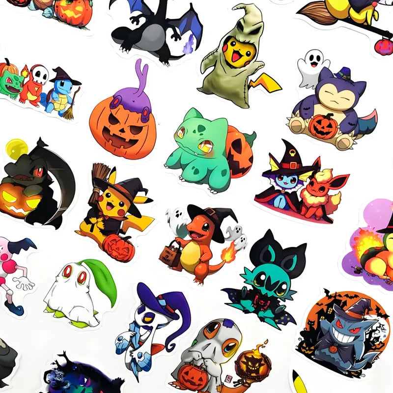 50PCS Kawaii Halloween Pikachu Stickers Cartoon Laptop Luggage Gift Set