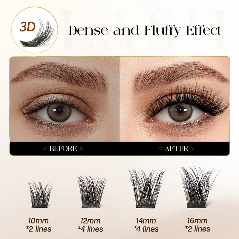 False Eyelash Clusters D Curl Fluffy Natural Volume Lashes for Eye Makeup
